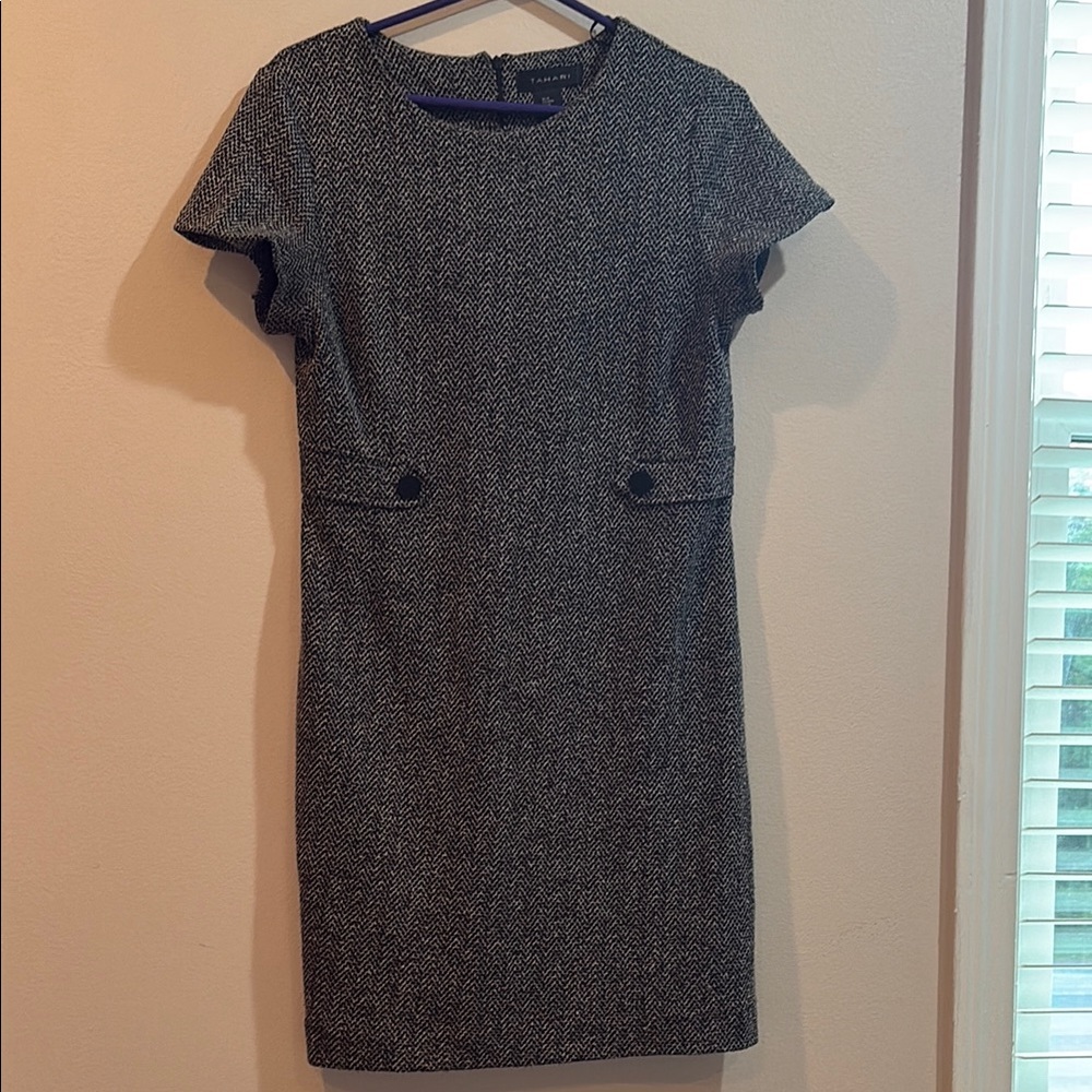 Elegant Black and White Herringbone Dress